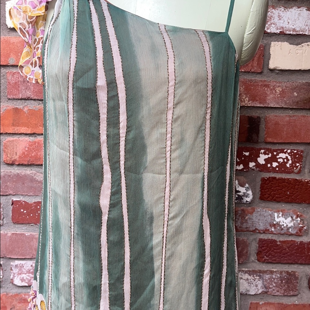 NWT Diane VonFurstenberg Silk Beaded One-Shoulder Striped & Floral Dress size 8 - Picture 4 of 10